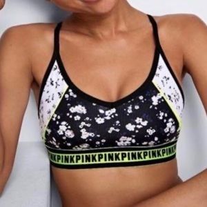 PINK Floral w/Neon Logo Sports Bra Sz L